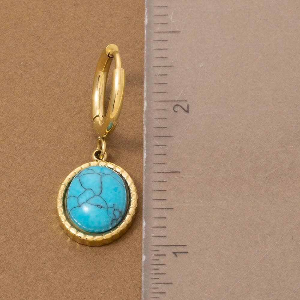 Oval Turquoise Stone Drop Earrings