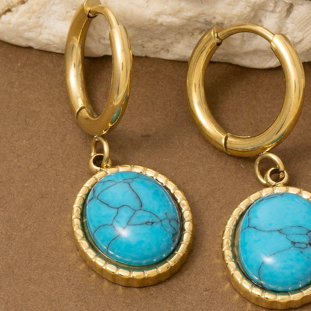 Oval Turquoise Stone Drop Earrings