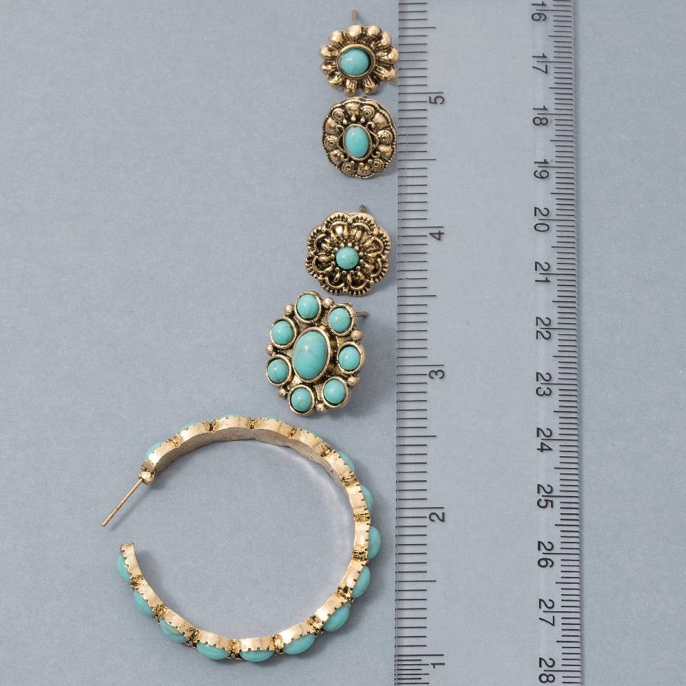 Turquoise Stone Assorted Concho Earrings Set