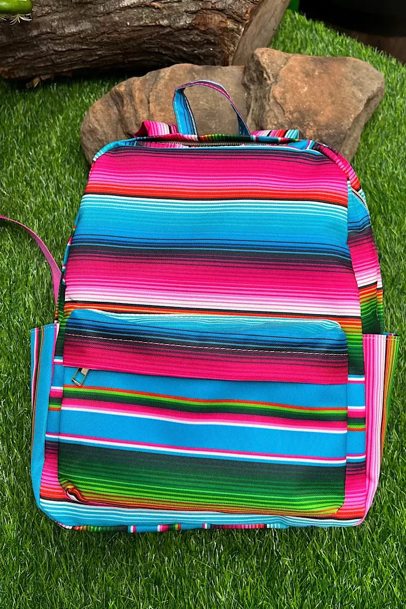 FUSCHIA/TURQUOISE SERAPE PRINTED SMALL SIZE BACKPACK.