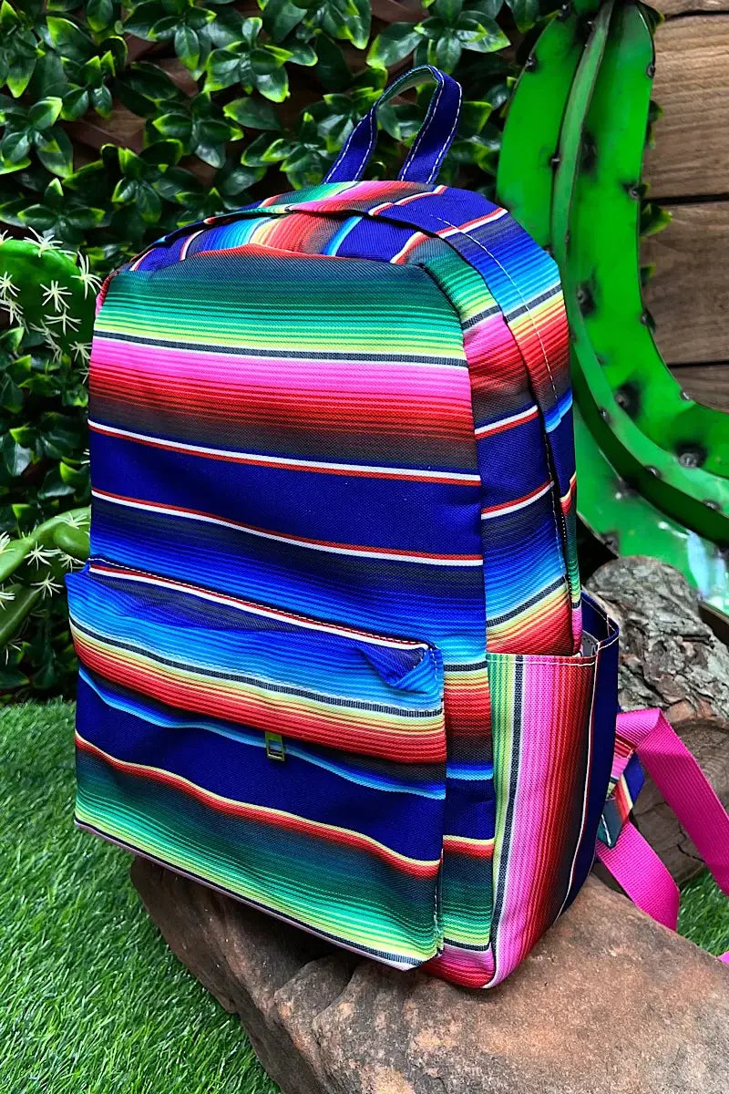 ROYAL BLUE/GREEN SERAPE PRINTED SAMLL SIZE BACKPACK.