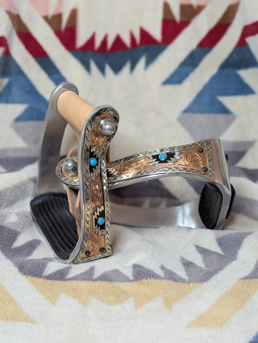 Copper & Chrome Barrel Stirrups with Turquois Accents