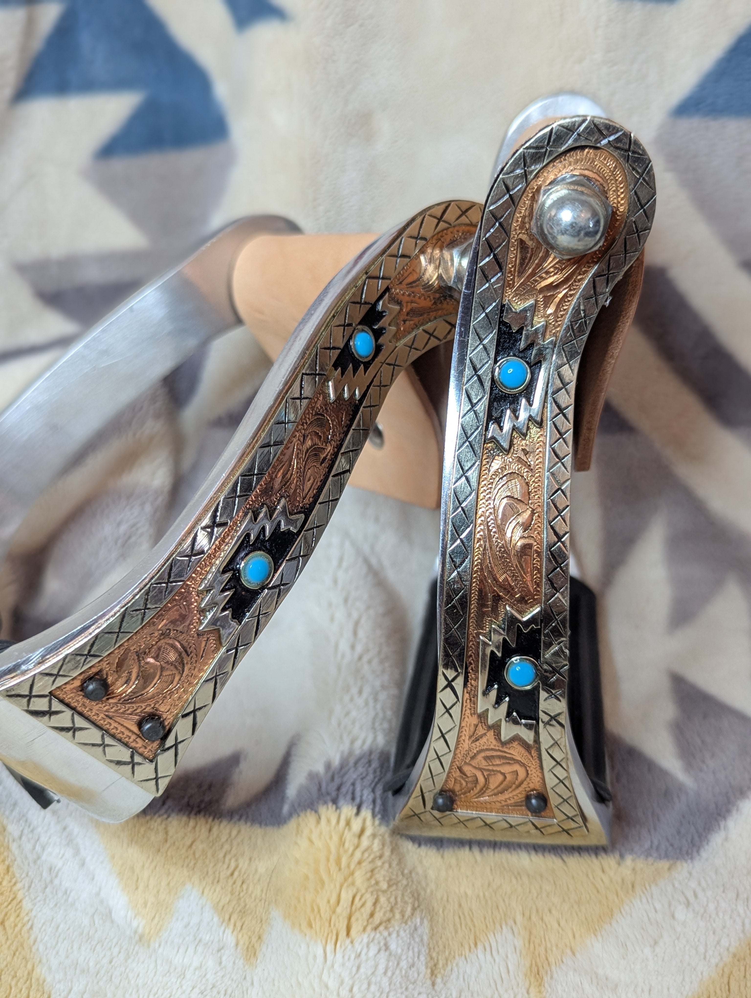 Copper & Chrome Barrel Stirrups with Turquois Accents