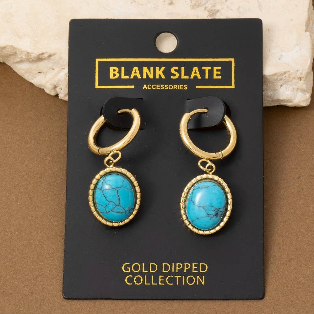 Oval Turquoise Stone Drop Earrings