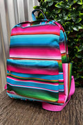 FUSCHIA/TURQUOISE SERAPE PRINTED SMALL SIZE BACKPACK.